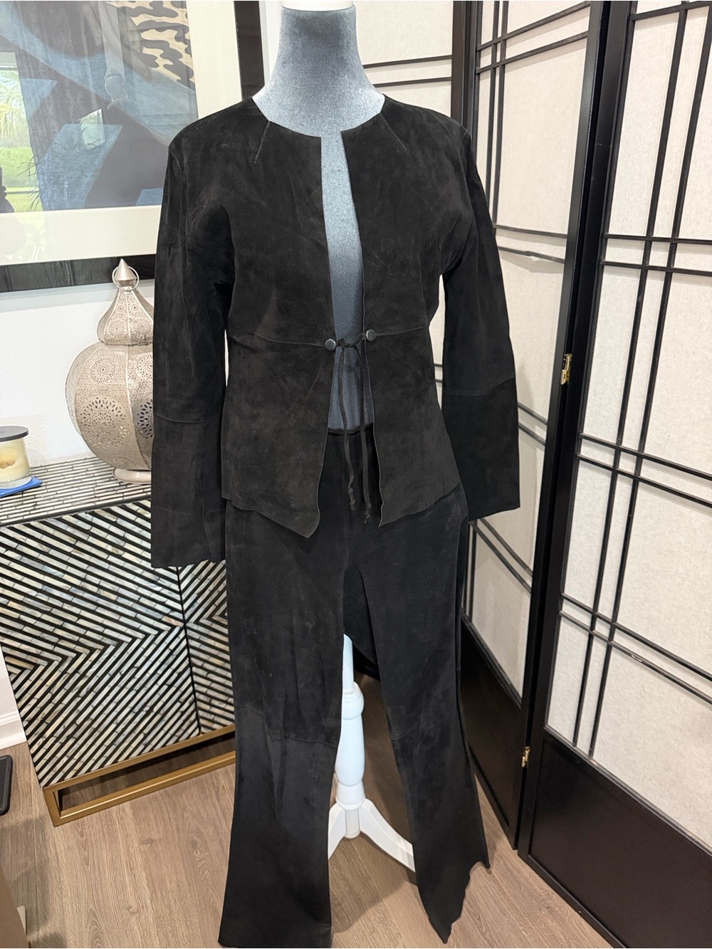 Black Suede Two-Piece Jacket & Pants Set